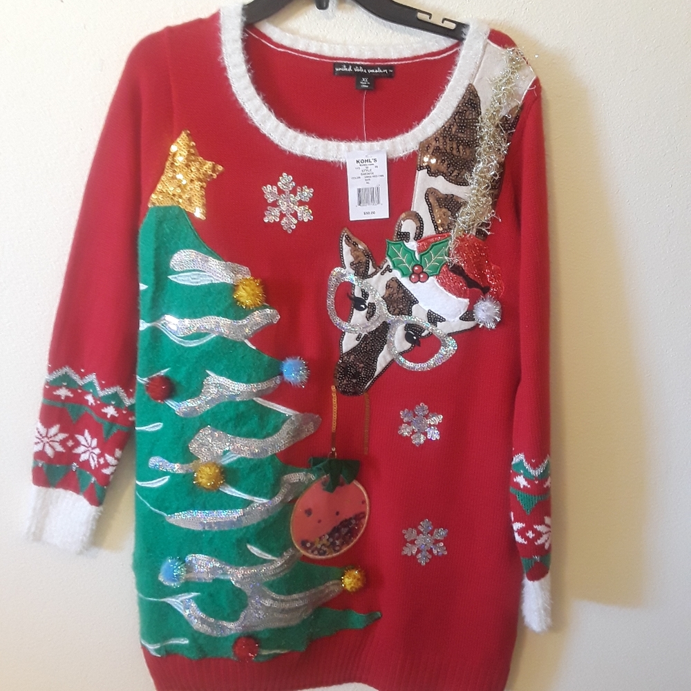 Oversized Reindeer Ugly Christmas Sweater